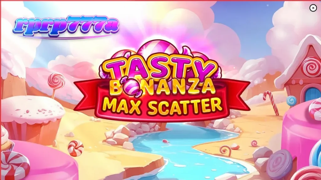 Tampilan visual ceria dari slot Tasty Bonanza Max Scatter dengan tema permen.